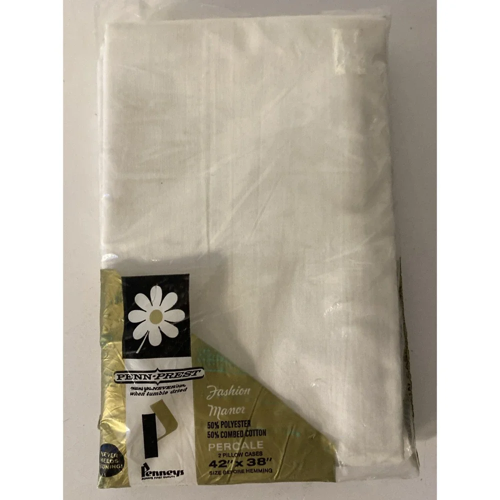 Vintage Set Penn Prest White Pillowcase 42 x 38 Percale Cotton Blend  Penneys